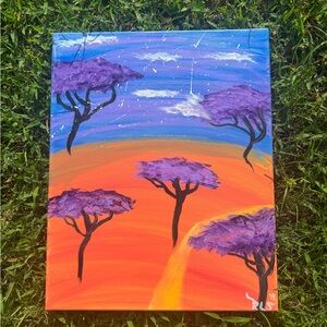 Vibrant Landscape Canvas Art with Purple Trees
